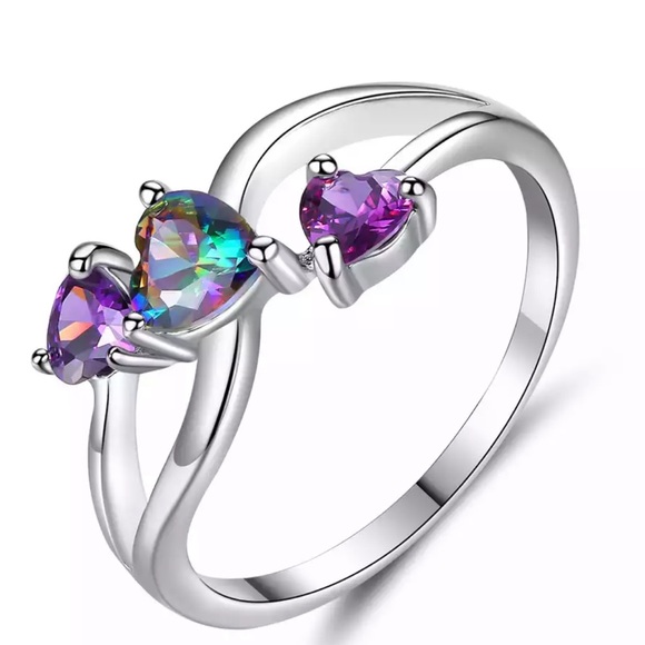 Jewelry - Double Heart Rainbow CZ Ring New